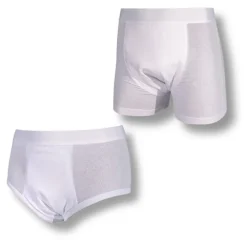 Roupa Íntima Unissex para incontinencia urinaria e vazamento de xixi em dois modelos: cavado e boxer, da marca Sensii
