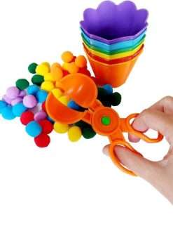Pompons, Potes e Tesoura Coloridos Kit